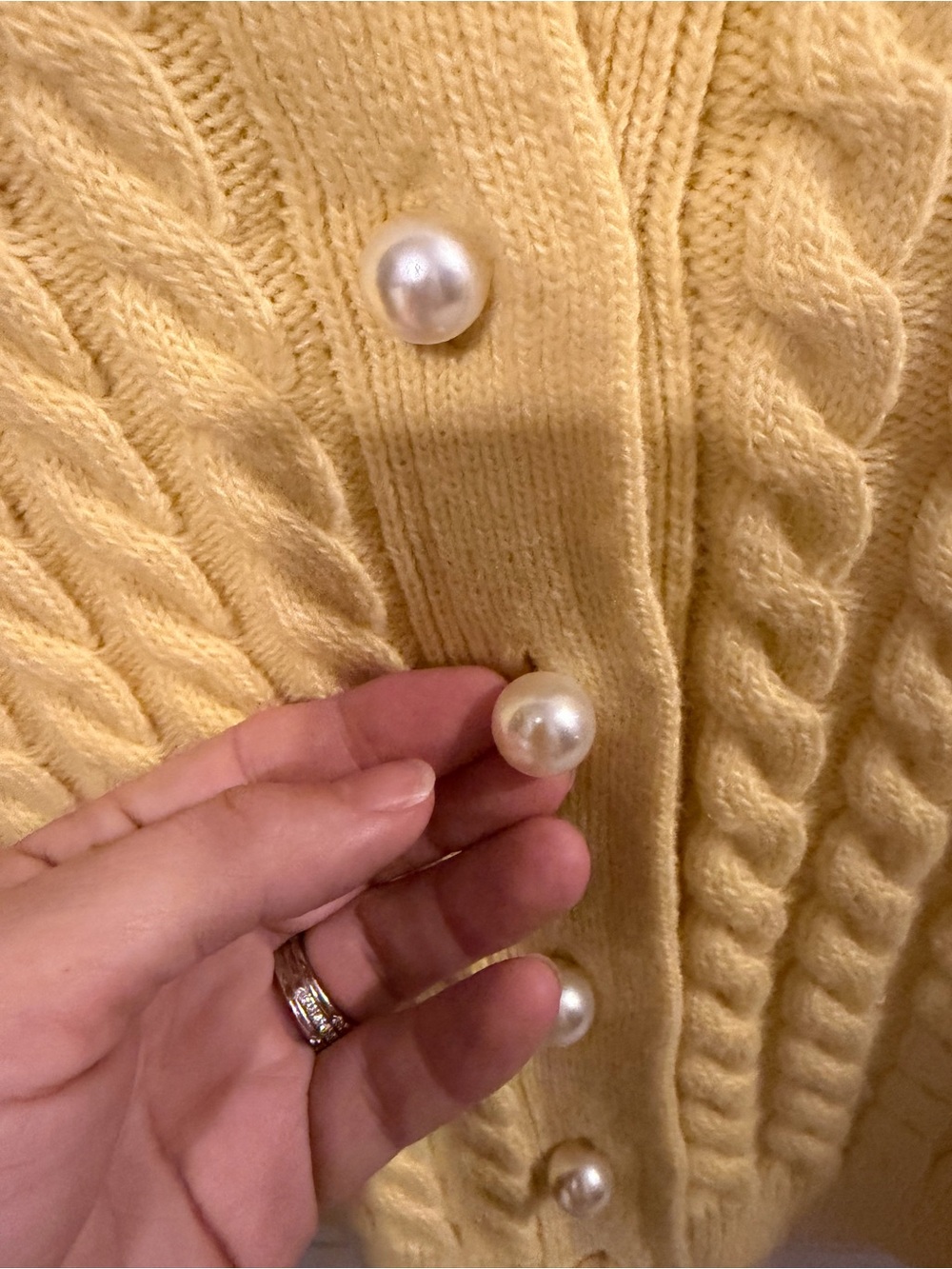 ASTR Pale Yellow Cable Knit Pearl Button Cardigan - Picture 4 of 6